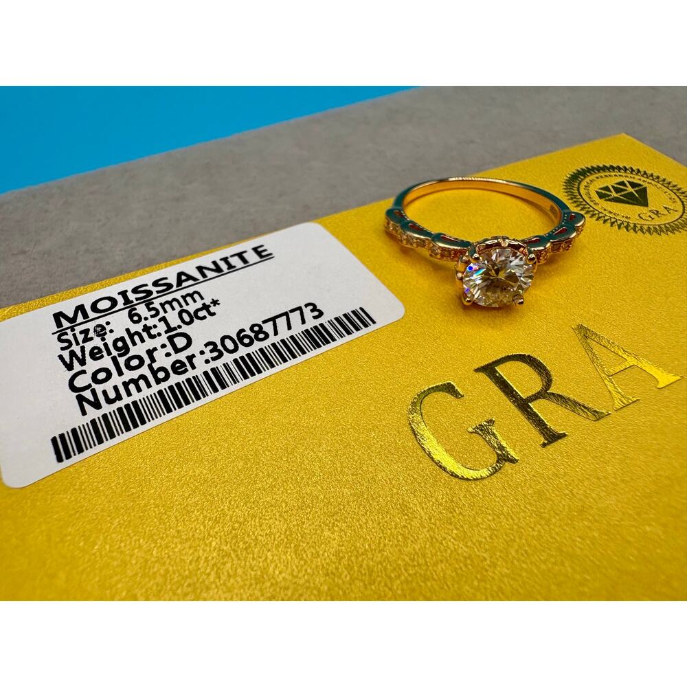 NWT 1CTW Moissanite Ring 14k Vermeil 925 Sterling Silver Sz 7 - Picture 8 of 8